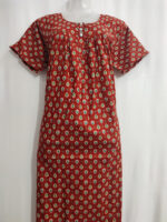 Front Open Cambric Cotton Nighty with Buttons, 55 Inches - Red - Image 4