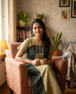 Churidar Model Cotton Nighty with Buttons, 55 Inches Long - Green + Cream