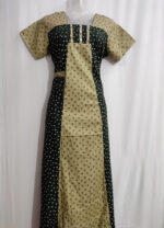 Churidar Model Cotton Nighty with Buttons, 55 Inches Long - Green + Cream - Image 4