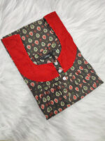 Front Open Cambric Cotton Nighty with Buttons, Hacoba Yoke, 55 Inches - Dark Green - Image 3