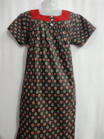 Front Open Cambric Cotton Nighty with Buttons, Hacoba Yoke, 55 Inches - Dark Green - Image 4