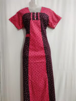 Churidar Model Cotton Nighty with Buttons, 55 Inches Long - Brown + Peach - Image 4