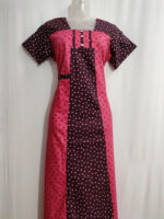 Churidar Model Cotton Nighty with Buttons, 55 Inches Long - Peach + Brown - Image 4