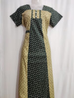 Churidar Model Cotton Nighty with Buttons, 55 Inches Long - Cream + Green - Image 4