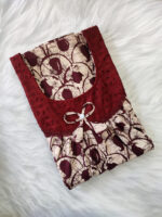 Traditional Cotton Nighty, Round Neck with Hacoba Yoke, 55 Inches Length - Cream + Maroon - Image 3