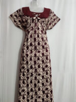 Traditional Cotton Nighty, Round Neck with Hacoba Yoke, 55 Inches Length - Cream + Maroon - Image 4