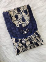 Traditional Cotton Nighty, Round Neck with Hacoba Yoke, 55 Inches Length - Cream + Blue - Image 3