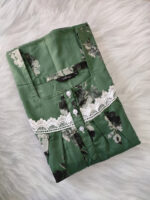 Front Open Cotton Nighty With Buttons, 55 Inches - Green - Image 3