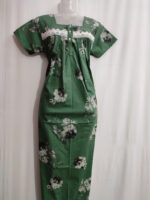 Front Open Cotton Nighty With Buttons, 55 Inches - Green - Image 4