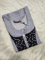 Churidar Model Cotton Nighty with Buttons, 55 Inches Long - Dark Blue + White Shade - Image 3