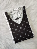 Comfortable Full Frock Cotton Nighty, 55 Inches - White + Black - Image 3