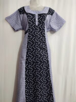 Churidar Model Cotton Nighty with Buttons, 55 Inches Long - Dark Blue + White Shade - Image 4