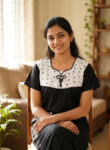 Churidar Model Cotton Nighty with Buttons, 55 Inches Long - Black