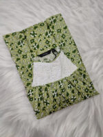 Traditional Cotton Nighty, Hacoba Yoke, 55 Inches Length - Pista Green - Image 3