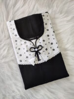 Churidar Model Cotton Nighty with Buttons, 55 Inches Long - Black - Image 3