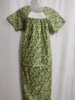 Traditional Cotton Nighty, Hacoba Yoke, 55 Inches Length - Pista Green - Image 4