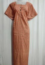 Comfortable Front Open Cotton Nighty With Buttons- 57 inches long - Orange - Image 3