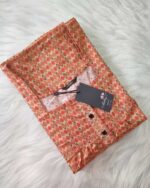 Comfortable Front Open Cotton Nighty With Buttons- 57 inches long - Orange - Image 4