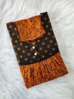 Front Open Cotton Nighty With Buttons, 55 Inches - Yellow + Black - Image 3