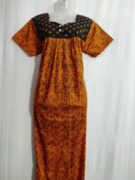 Front Open Cotton Nighty With Buttons, 55 Inches - Yellow + Black - Image 4