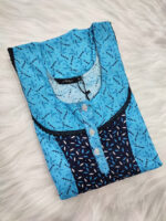 Churidar Model Cotton Nighty with Buttons, 55 Inches Long - Blue - Image 3