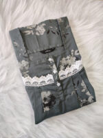 Front Open Cotton Nighty With Buttons, 55 Inches - Ash Colour - Image 3