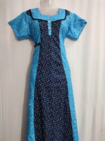 Churidar Model Cotton Nighty with Buttons, 55 Inches Long - Blue - Image 4
