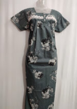 Front Open Cotton Nighty With Buttons, 55 Inches - Ash Colour - Image 4