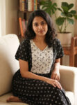 Comfortable Full Frock Cotton Nighty, 55 Inches - Black + White