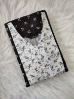 Comfortable Full Frock Cotton Nighty, 55 Inches - Black + White - Image 3