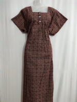 Front Open Ajrakh Cotton Nighty with Buttons, 57 Inches - Maroon - Image 4