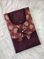 Churidar Model Cotton Nighty with Buttons, 55 Inches Long - Grape Vine - Image 3