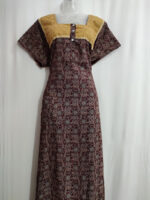 Churidar Model Ajrakh Cotton Nighty With Buttons, Hacoba Yoke, 57 Inches - Maroon - Image 4
