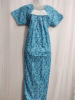 Traditional Cotton Nighty, Hacoba Yoke, 55 Inches Length - Blue - Image 4