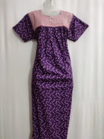 Front Open Cotton Nighty With Buttons, 55 Inches - Violet + Rose - Image 4