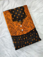 Front Open Cotton Nighty With Buttons, 55 Inches - Black + Yellow - Image 3
