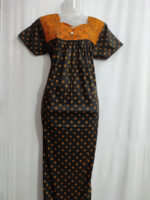 Front Open Cotton Nighty With Buttons, 55 Inches - Black + Yellow - Image 4