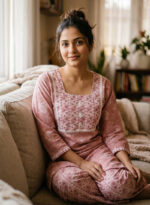 Night Suit In Cotton Fabric - Short Top And Pants