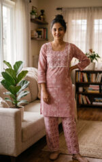 Night Suit In Cotton Fabric - Short Top And Pants - Image 2