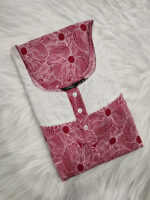 Churidar Model Cotton Nighty with Buttons, Hacoba Yoke, 57 Inches Long - Rose - Image 3