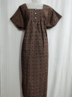 Front Open Ajrakh Cotton Nighty with Buttons, 57 Inches - Black - Image 4