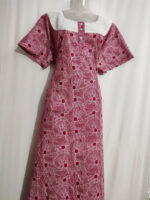 Churidar Model Cotton Nighty with Buttons, Hacoba Yoke, 57 Inches Long - Rose - Image 4