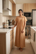 Traditional Cotton Nighty, 55 Inches Length - Orange - Image 2