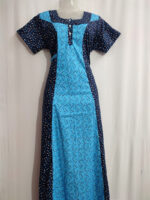 Churidar Model Cotton Nighty with Buttons, 55 Inches Long - Blue - Image 4
