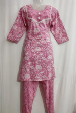 Night Suit In Cotton Fabric - Short Top And Pants - Rose - Image 4