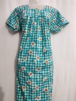 Front Open Cotton Nighty With Zip, 55 Inches - Green - Image 4