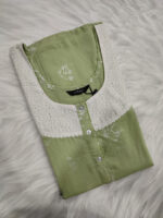 Churidar Model Cotton Nighty with Buttons, Hacoba Yoke,57 Inches Long - Light Green - Image 3