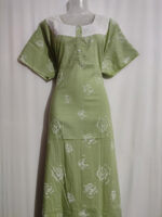 Churidar Model Cotton Nighty with Buttons, Hacoba Yoke,57 Inches Long - Light Green - Image 4