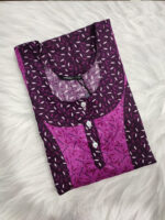 Churidar Model Cotton Nighty with Buttons, 55 Inches Long - Purple + Magenta - Image 3