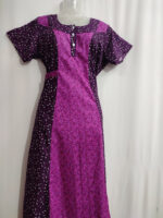 Churidar Model Cotton Nighty with Buttons, 55 Inches Long - Purple + Magenta - Image 4